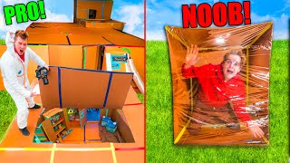 24 Hour Quarantine Box Fort NOOB Vs PRO Shelter Challenge!