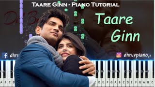 ♫ TAARE GINN (Dil Bechara) || 🎹 Piano Tutorial + Sheet Music (with English Notes) + MIDI