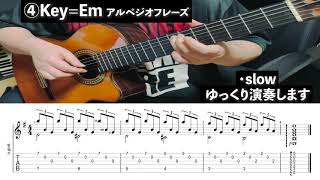 ④アルペジオ強化！5弦ルート＋トップノートも変えてみよう/Key=Em/4小節アルペジオフレーズ