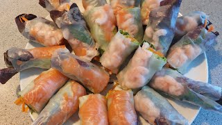 Ep50 สลัดโรล กุ้งและปลาแซลมอนรมควัน เมนูสุขภาพ ทำกินได้ทำขายก็ดี Slad Roll Shrimp and Smoked Salmon