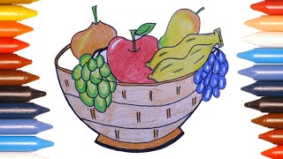 Fruits Drawing | How to draw FRUITS | Fruit basket | Kids drawing | Sketching