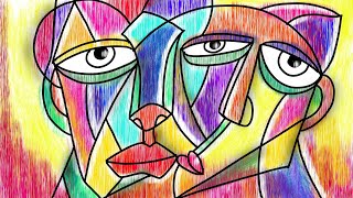 Cubism art lesson step by step | Cubism Abstract portrait faces | Face art in cubist style