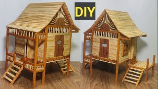 DIY, How to make bamboo sticks miniature house @ simple Village house making