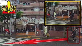 信号を斜め横断する自転車