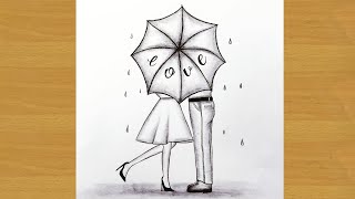 How to draw romantic couple  with umbrella || pencil drawing ||Gali Gali Art ||