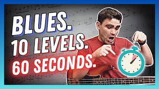 How To Play 10 LEVELS of Blues Bass In Just 60 SECONDS (Beginner to Pro) | FREE PDF