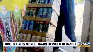 ‘Weird day’: Delivery driver with stack of beer hobbles would-be bandit
