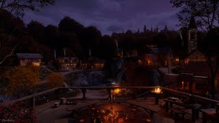 Fantasy Medieval Autumn Night Ambience | Crackling Fire, Crickets, Owl, Water, Calming Nature Sounds