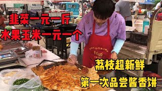 天津静海赶大集，玉米1元一个，韭菜1元一斤，第一次品尝酱香饼【琳妹爱挑食】