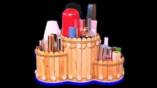 DIY, Makeup Holder Made From Popsicle Sticks , Makeup Box , Ice cream Stick Craft , Organizer diy