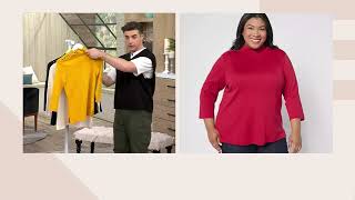 Isaac Mizrahi Live! Estate Mock Neck 3/4 Sleeve Cotton Top on QVC