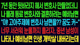 (실화사연) 7년 동안 뒷바라지 해 변호사 만들었더니 동료 변호사와 결혼하려는 남자친구  야! 고아주제에 변호사 남편을  너무 서러워 눈물까지 흘리자, 고놈 인생 개박살 내버리는데