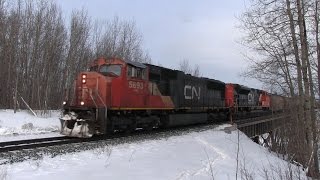 CN Train Spotting HD: CN 5693 \u0026 8816 Leads CN 309 West At Entwistle AB 10/15 2/8/15