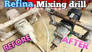 Repairing and cleaning a Refina mixing drill with a faulty lead, switch and bearings.