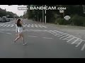 車とぶつかる女性・woman hitting a car