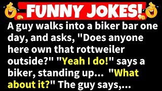 🤣FUNNY JOKES! - A guy walks into a biker bar and asks, 