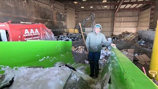 FROZEN SOLID, Dumpster won’t empty due to freezing temps #dumpster #rolloff #icy #frozen #fyp #ford