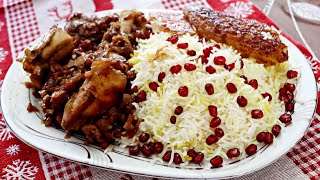 Azerbaijani Pilaf with Pomegranate and Fried Chicken Sauce (Nar Qovurma)