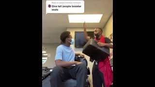 Barber gives customer booster seat prank