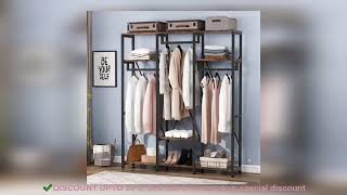 Tribesigns Freestanding Closet Organizer, Industrial 3 Rod Garment Rack with Review Review