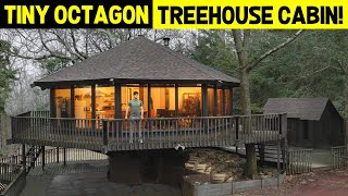 RARE 700 sqft TINY OCTAGON TREEHOUSE CABIN w/ hot tub & 2 fire pits!