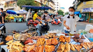 Many Different Kinds of Delicious Food at Olympic Market | Cambodian Street Food Evening Tour