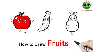 儿童简笔画可爱水果🍎🍌🍐🍋🍊🍓How to Draw Cute fruits Easy|Funny Fruits Art|Easy Drawings for kids西瓜宝宝学画画学英语