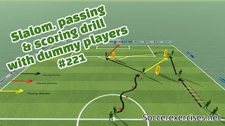 Slalom, passing \u0026 scoring drill with dummy players - Soccer Exercises # 221