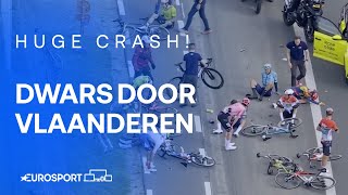 💥 HUGE CRASH in Dwars door Vlaanderen wipes out Wout van Aert, Mads Pedersen and