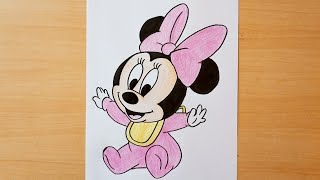 How to draw Little Minnie Mouse || draw Baby Minnie Mouse easy step by step