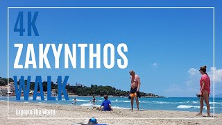 【4K】 Greece Zakynthos Walk - Paralia Kalamaki Beach with Sea Waves Sounds