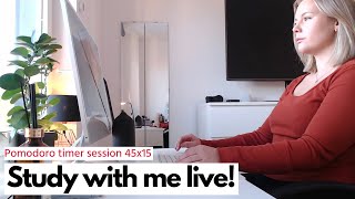 [Study with me live] 6 hours 45/15 pomodoro timer