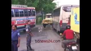 Heavy rain, cattle trucks slow down traffic on the Dhaka-Tangail Highway