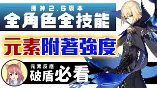 【原神】2.6全角色全技能 元素附著強度速查！元素反應、破盾必看！｜可可妮