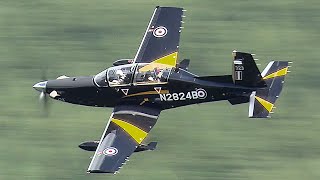 Low level T-6 Texan II Lake Vyrnwy Wales