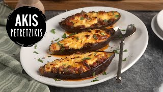Greek stuffed eggplants - Papoutsakia | Akis Petretzikis
