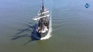 Replica ships the 'Nina' and 'Pinta' cruise north on the Intercostal Waterway through Volusia County