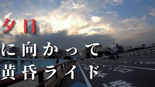 【クロスバイク】夕日に向かって黄昏ライドしてみました【ロードバイク】