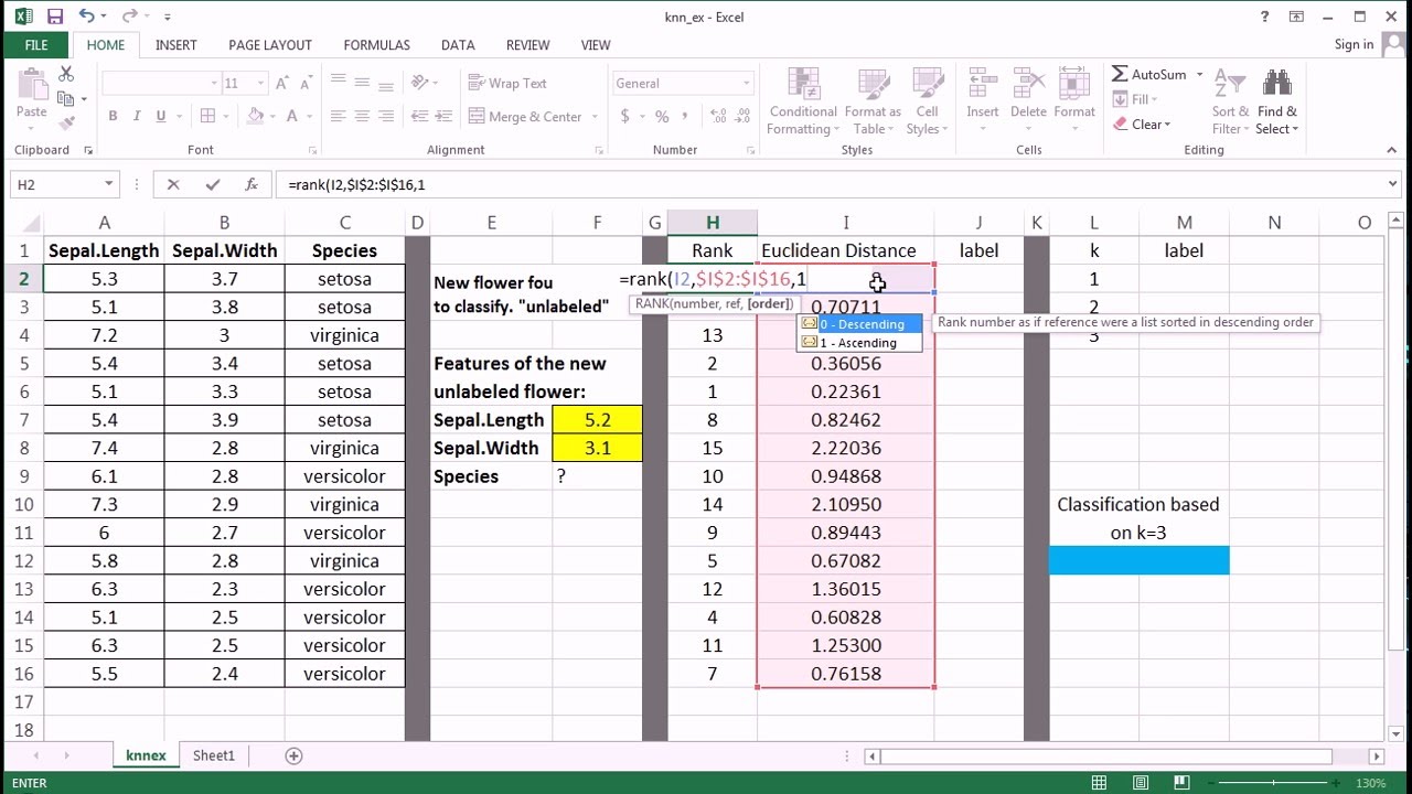 Knn Machine Learning Algorithm Excel Youtube
