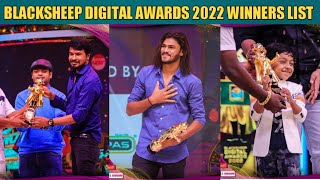 Blacksheep Digital Awards 2022 Winners List🤩🔥 | Madan , Rithvik , Twin throttler, Sriram