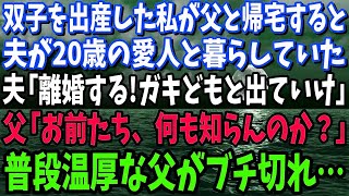 【スカッと】双子を出産した私が父と帰宅すると夫が20歳の愛人と暮らしていた…夫「離婚する！ガキ共と出てけw」父「おまえ達、何も知らんのか？」普段温厚な父がブチギレた結果