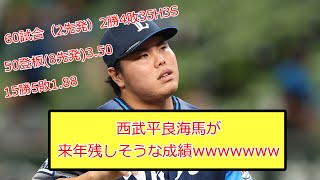 【予想】西武平良海馬が来年残しそうな成績wwwwwww【なんJ反応】