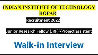 INDIAN INSTITUTE OF TECHNOLOGY,ROPAR||Junior Research Fellow (JRF) /Project assistant