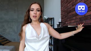 Olena Poses in White Satin Dress in VR180 3D