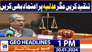 Geo Headlines 1 PM | Social media should not influence judges, Justice Athar Minullah | 20 Jan 2024