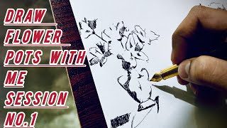 Draw With Me: Flower Pots Illustration Using a Fountain Pen