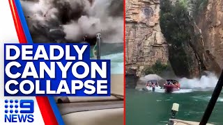 At least seven dead after boulder crashes on tourist boats in Brazil | 9 News Australia