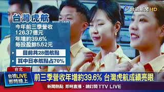 前三季營收年增約39.6% 台灣虎航成績亮眼