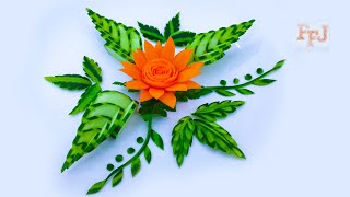 Carrot Flower Carved with Cucumber Leaf Designs as Garnish DIY