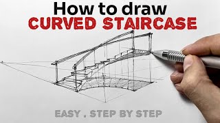 How to draw Curved Staircase in 2 point perspective? #architecture #drawing #stairs #pencil